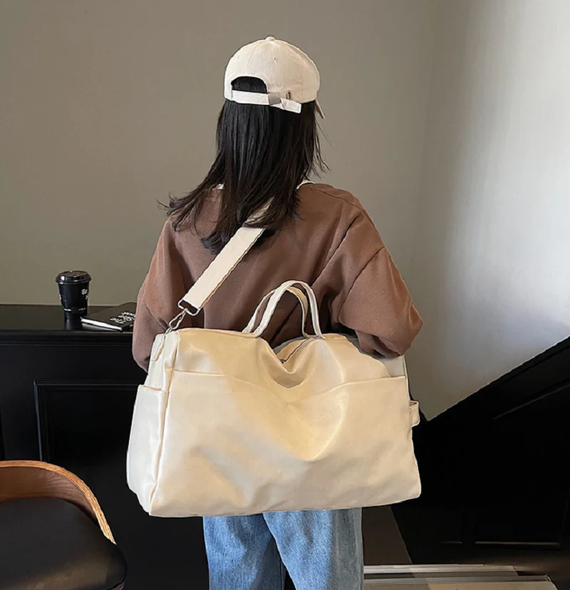 New Korean Fashion Vintage Large Capacity Travel Totes Men Women's Business Soft Leather Shoulder Bags Sports Fitness Bag