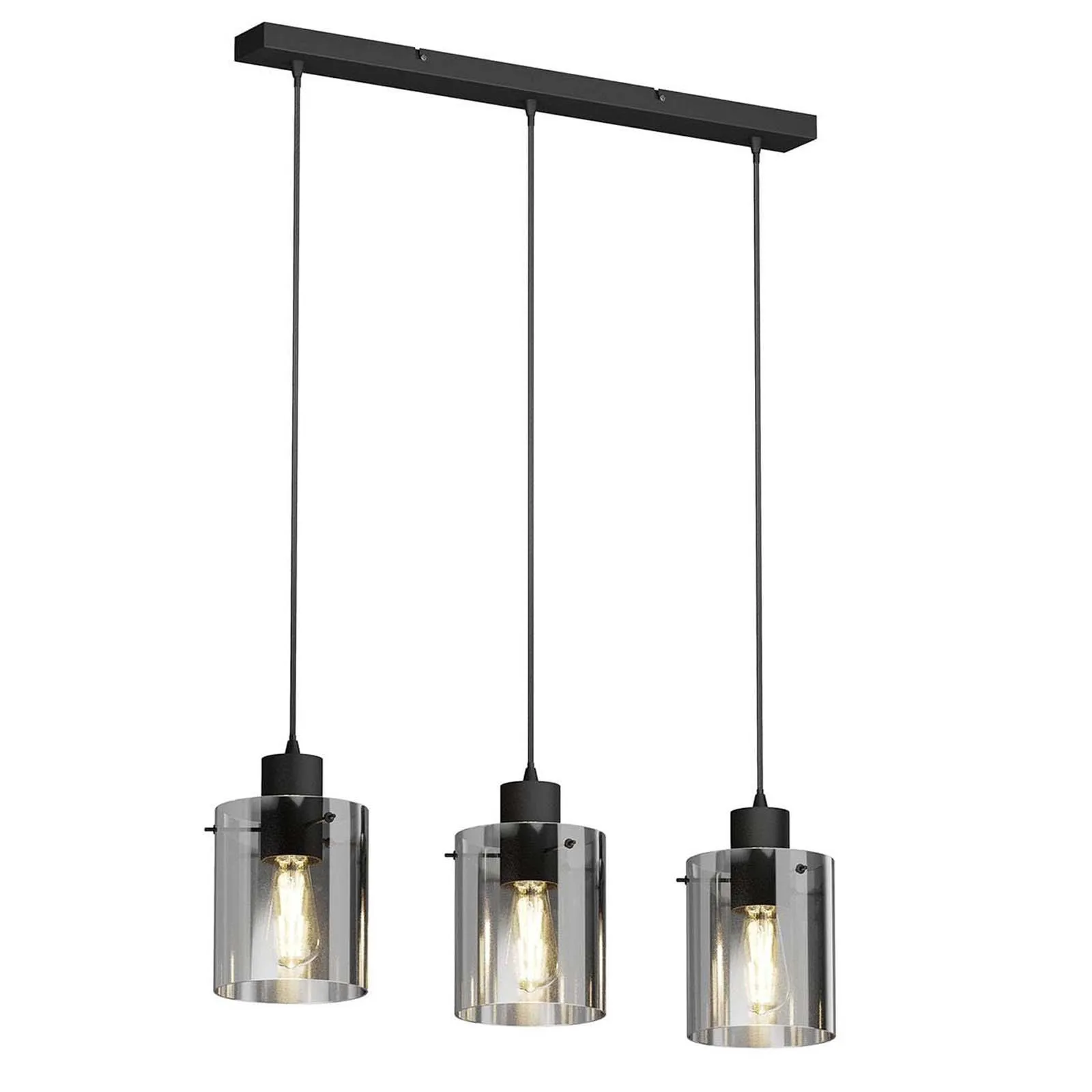 

3 Pendant Ceiling Light Glass Hanging Lamp Kitchen Island Black Metal E27 Pendant Light Dining Table Adjustable Height Hotel