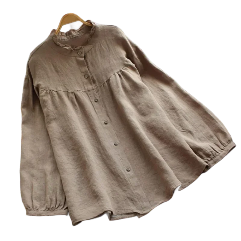 New Spring and Autumn Women's Long-sleeved Loose Casual Cotton and Linen Shirt