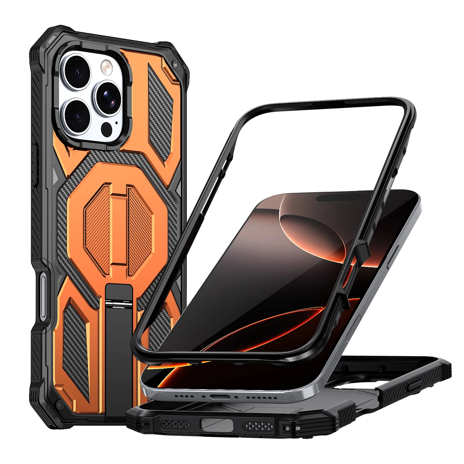 For iPhone 17E 16E 17 16 15 14 13 12 Pro Max Plus Air Phone Case For Magsafe Rotate Magnetic Kickstand Rugged Armor Cover Hoesje