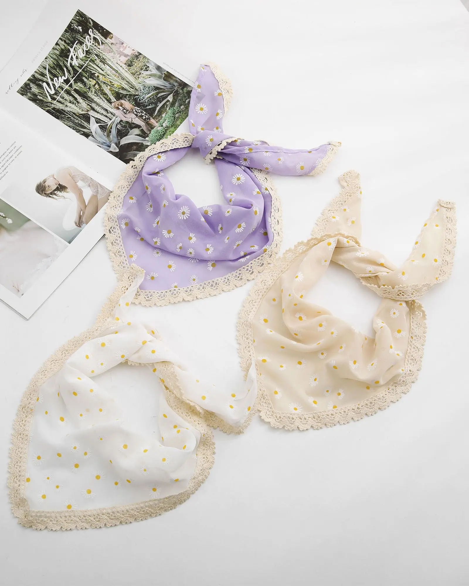 3 pçs/set provincial violeta triângulo cabeça cachecol bandanas cabeça lenço para mulheres meninas tie-back boho lenço de cabelo bandana