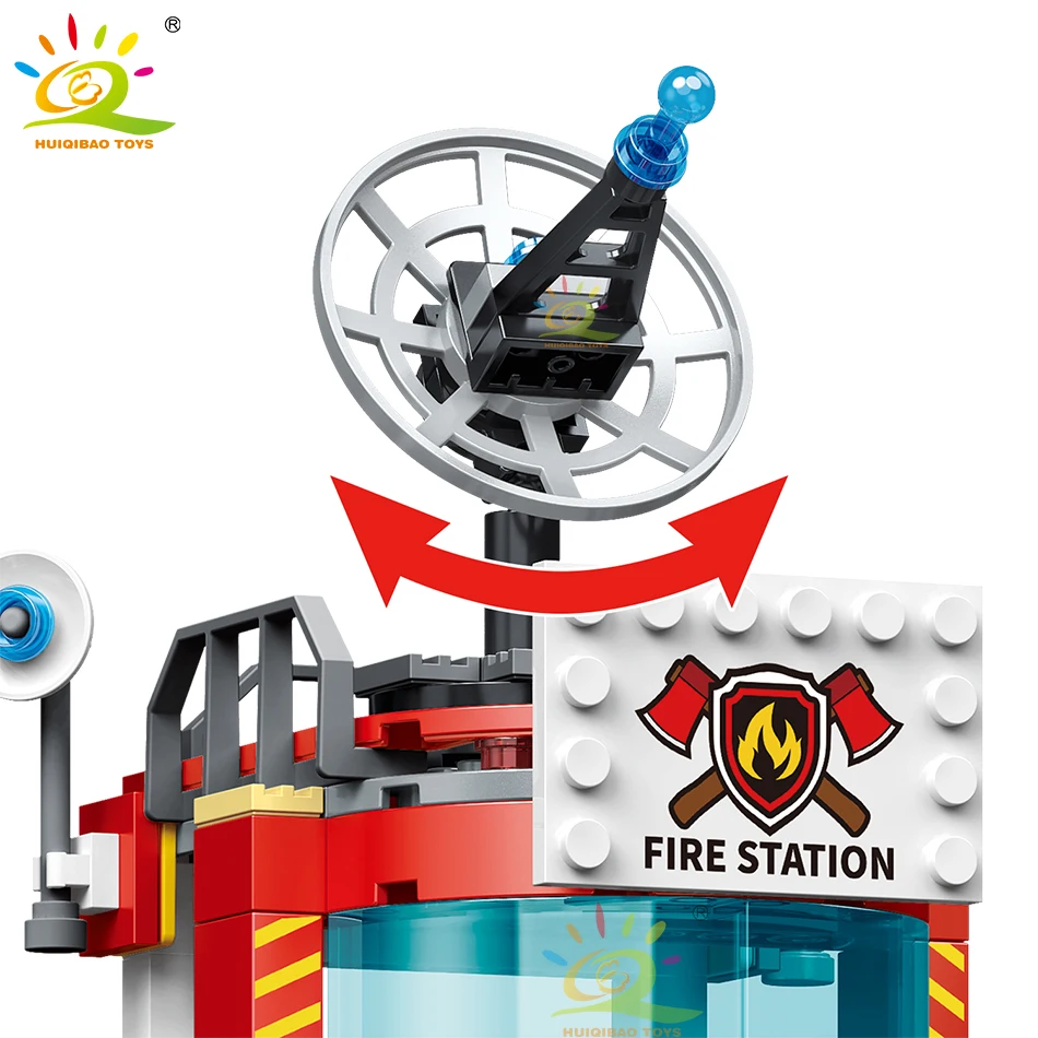 HUIQIBAO Fire Station Model Building Blocks Truck Helicopter Car Firefighter Bricks City Educational Toys For Children Gift