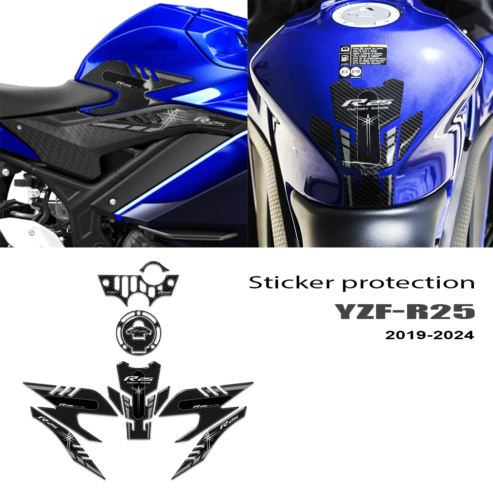 Motorcycle Tank Grip Pads For YZF R 25  R25 2019-2023 Protector Sticker Tank Traction Pad Side Anti-Slip 3D Stickers Decal