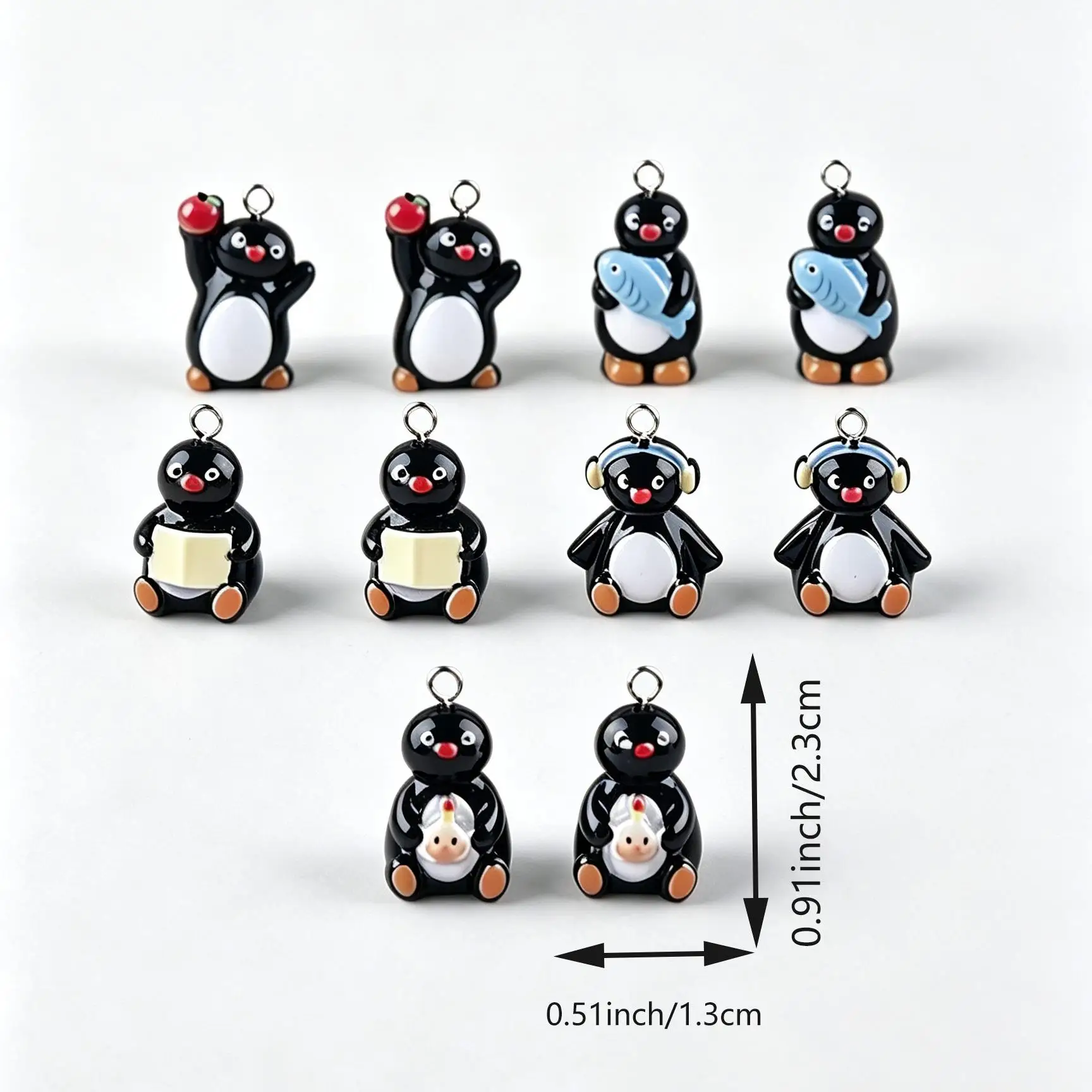 10PCS Random mix of styl Mini Cartoon  Penguin Resin Charms Animal Pendants for Earring Necklace Keychain DIY Jewelry Making