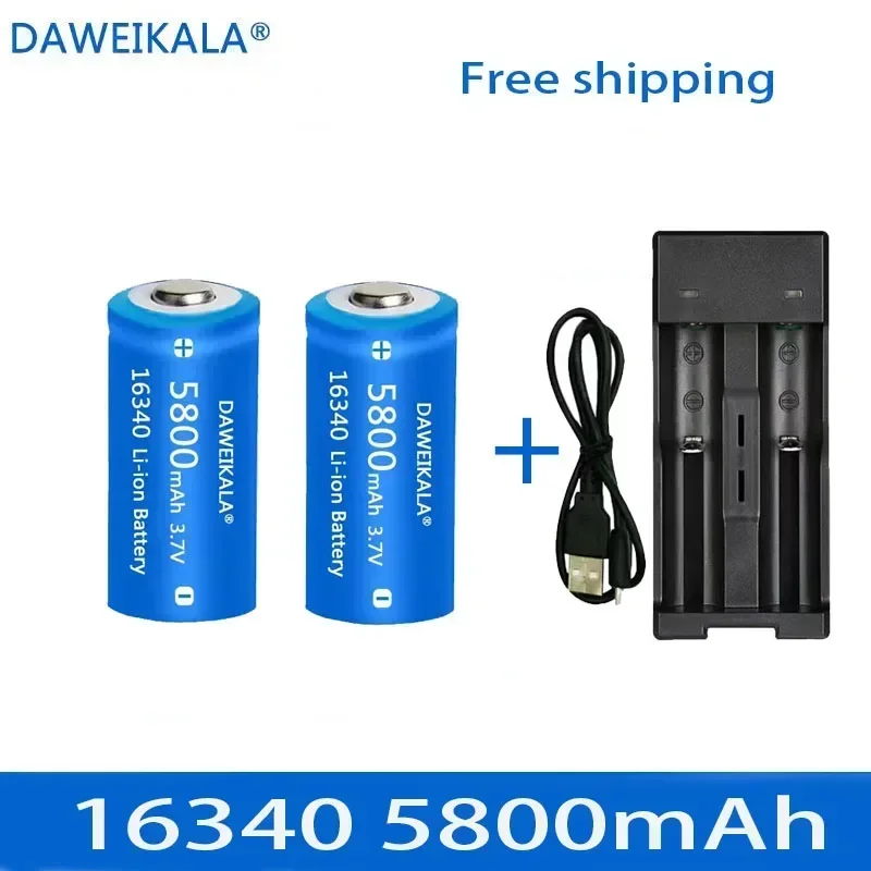 5800 mAh akumulatory litowo-jonowe 3,7 V 16340 bateria CR123A do latarki LED ładowarka ścienna, podróżna do baterii 16340 CR123A