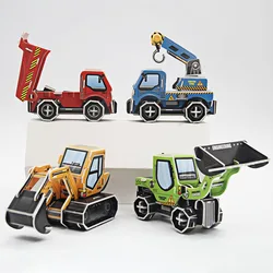 3D Cartoon Engineering Vehicle Cardboard Jigsaw Puzzle Excavator Truck Crane Paper Model for Kids Handmade DIY Toy Boys Gift