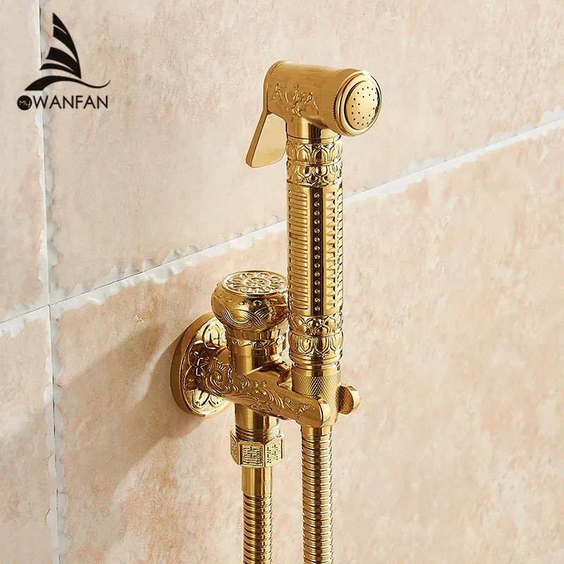 

Gold Bidet Faucets Single Cold Brass Wall Handheld Hygienic Shower Spray Head For Wash Bathroom Toilet Car Rinse Pet Airbrush