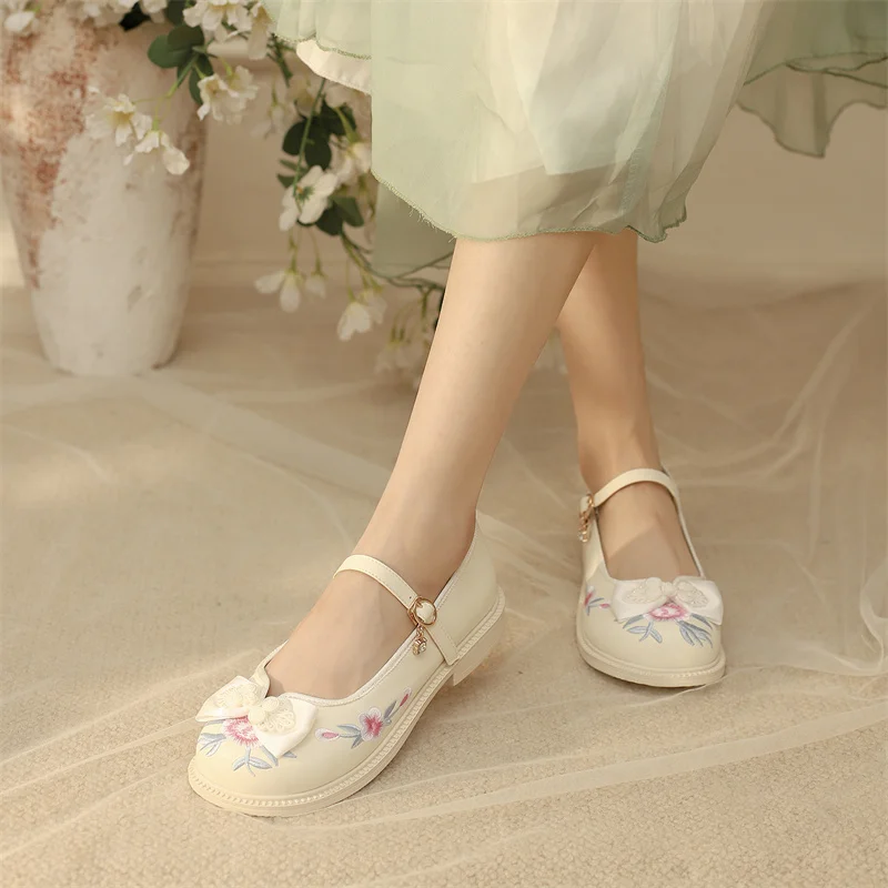 YQBTDL 28-39 الأميرة التطريز ماري جين أحذية القوس الخريف شقة Zapatos عادية لينة أسفل المضادة للانزلاق الأسود الفتيات مضخات الوردي #3