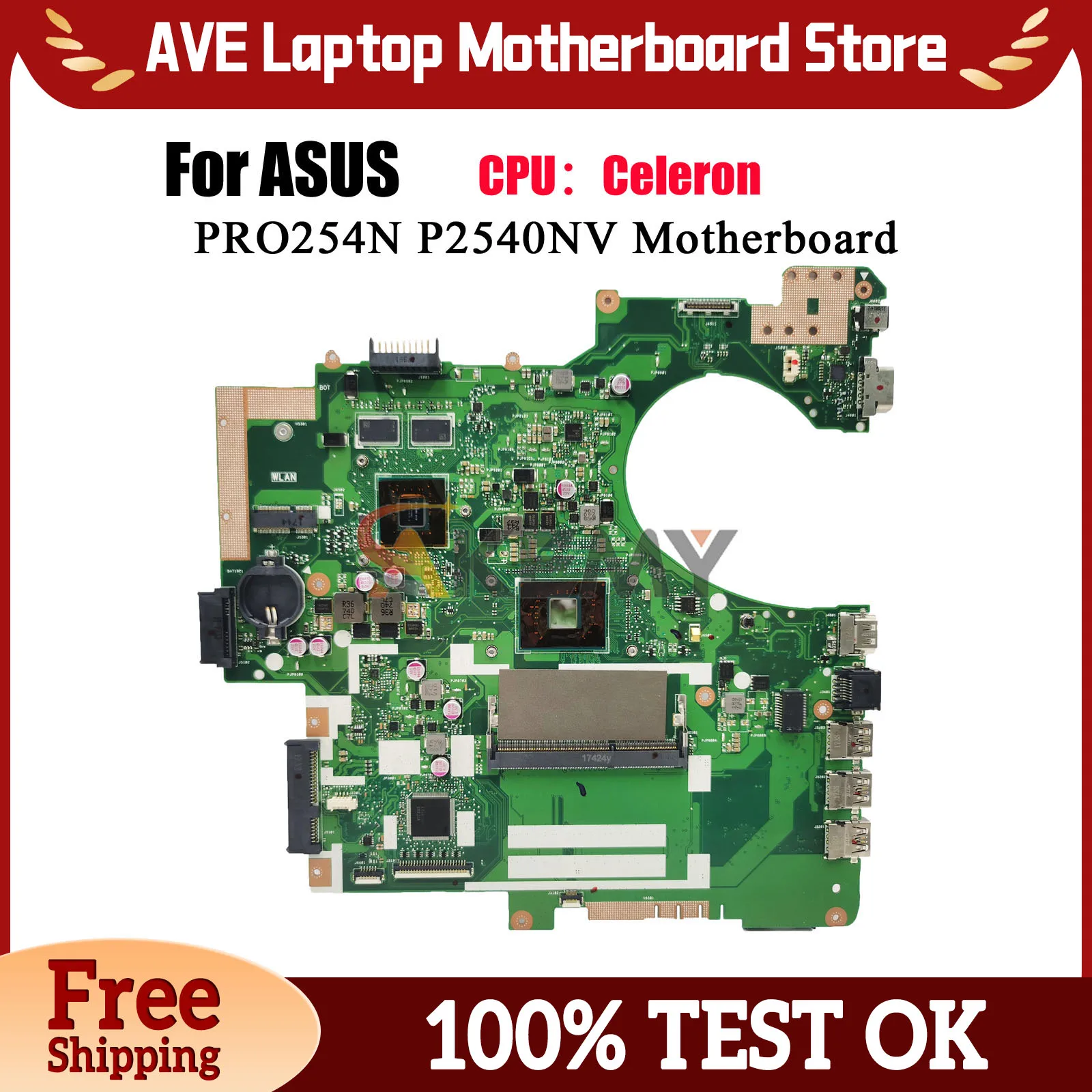 

P2540NV Laptop Motherboard For ASUS ProArt P2540N PRO254N P2540NV Notebook Mainboard With Celeron CPU 100% tests OK fast ship