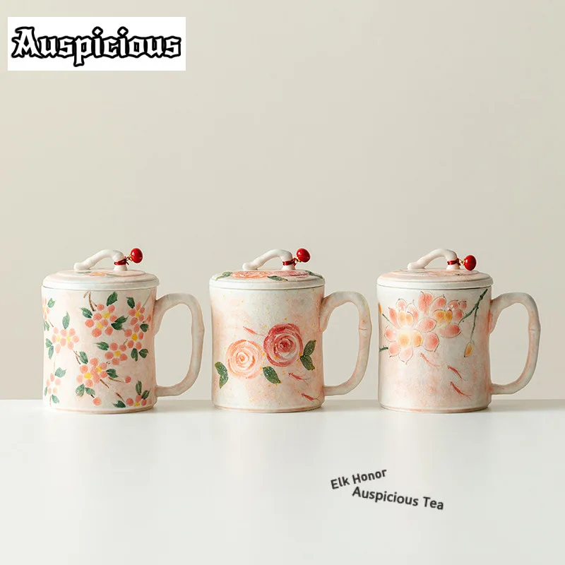 

190ml Pure Hand-painted Flower Rock Mineral White Coffee Mug Hot Chocolate Cup Afternoon Tea Mug Office Water Cup Drinkware Gift