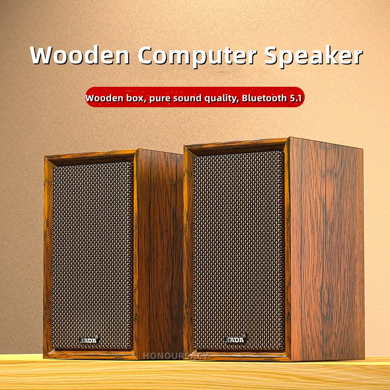 

Wooden Home Multi-media Computer Speakers USB Wired Desktop Notebook 2.0 Stereo Surround Heavy Bass Bluetooth 5.0 Loudspeaker