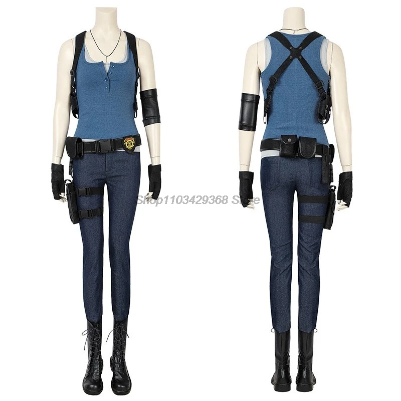 Game Jill Valentine Cosplay RE 3 Costume Women's Top Pants Suit Shoulder Bag Straps Accessories Halloween Carnival Outfit