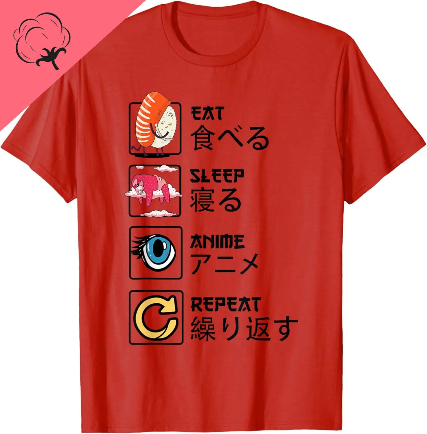 Manga Baka Otaku Anime Japanese - Eat Sleep Anime Repeat T-Shirt Men and women Short sleeves Cotton summer tops camisas