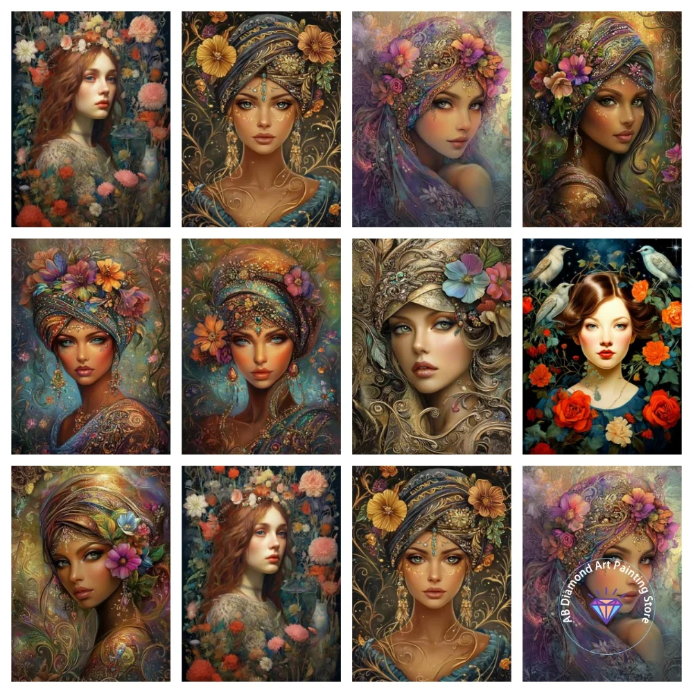 

Fantasy Flower Woman AB Diamond Painting Kit Square Round Diamond 5D DIY Mosaic Handmade Art Exquisite Gift Home Decoration