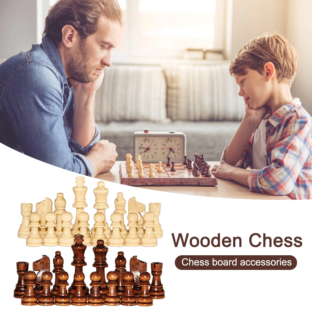 Wooden 32PCS Chess Game Pawns Checkers Standard Tournamen Staunton Figurine Pieces Chess Pieces Only for Chess Board Game