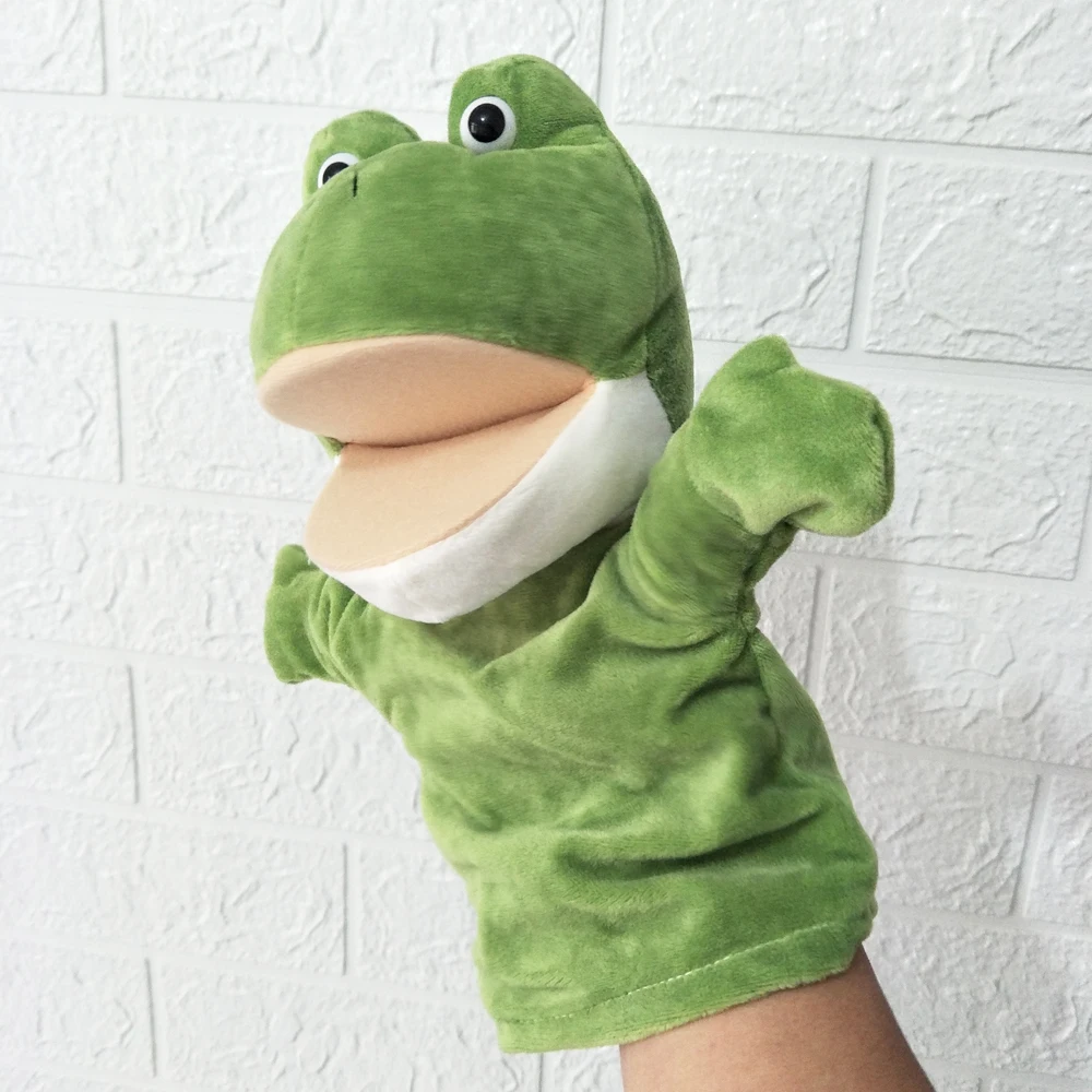 Weiches gefülltes Geschenk, niedliches grünes Frosch-Handpuppen-Plüschtier mit offenem Mund für Kinder