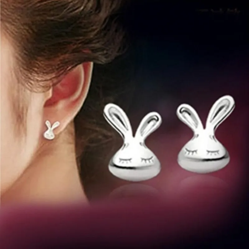 New Design Simple Lovely Rabbit Stud Earrings For Girls Popular Silver Plated Animal Earrings Jewelry Accessories Wholesale Gift