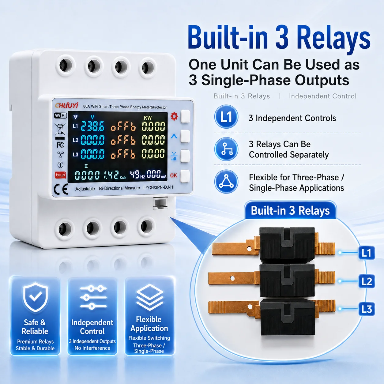 

4P 80A Three-Phase Smart Photovoltaic Meter Tuya WiFi Circuit Breaker with Timer Automatic Reclosing And Voltage Protection