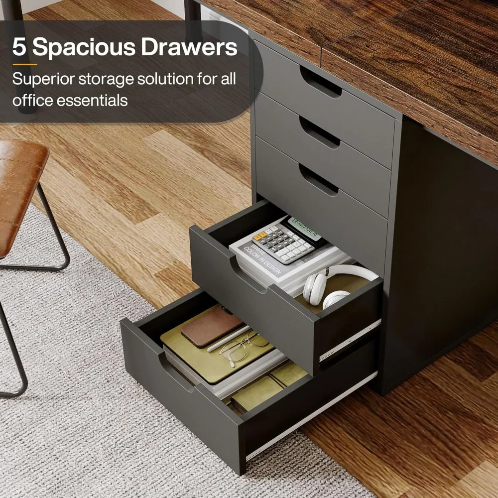 مكتب كمبيوتر لشخصين مع 5 أدراج، مكتب مكتب مزدوج طويل جدًا 78.7 بوصة، مكتب كمبيوتر مزدوج حديث وبسيط للدراسة Wr