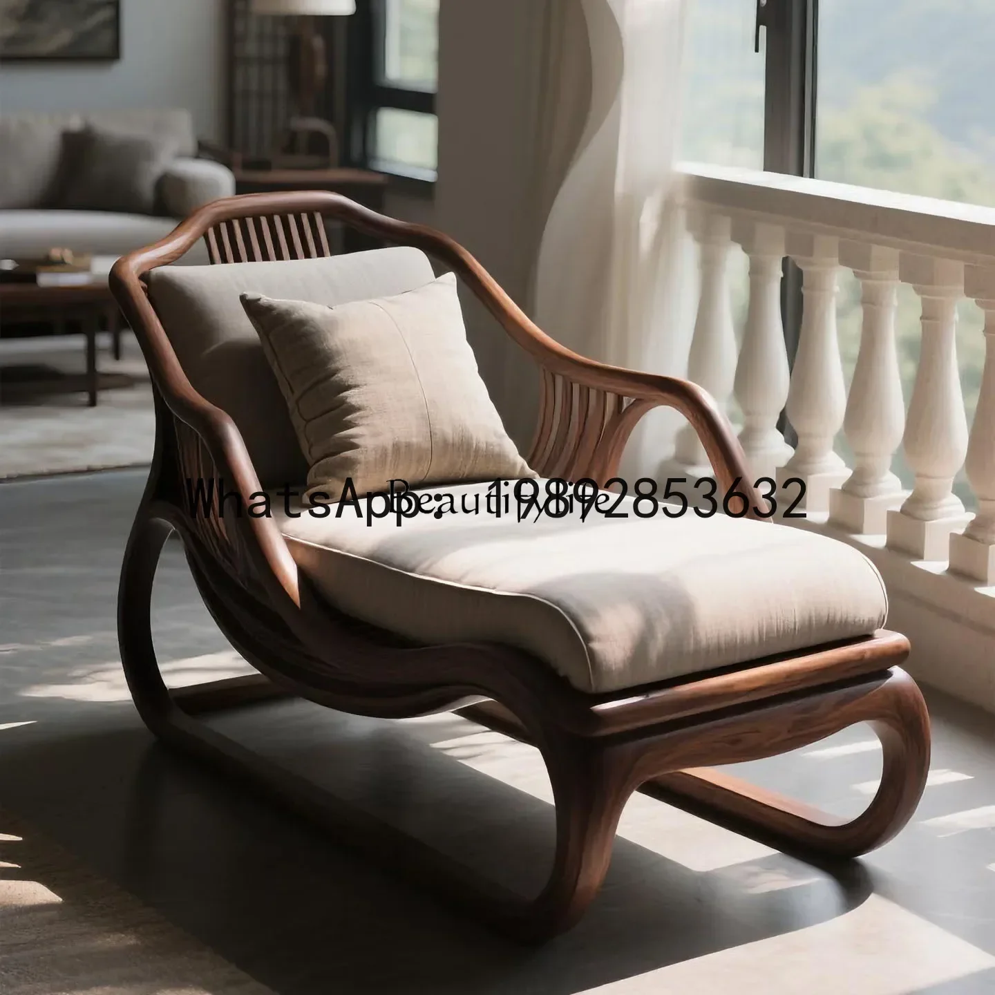 Chinese-style North American black walnut zen chaise longue living room balcony minimalist solid wood lounge chair