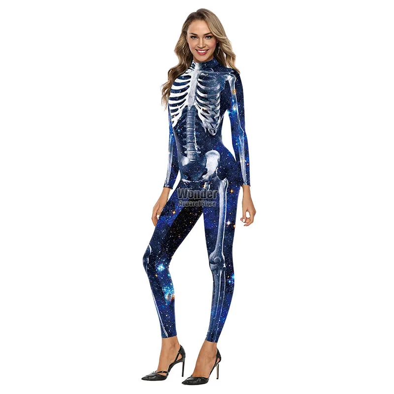 Women Men Human Body Skull Skeleton 3D Printing Jumpsuit Adult Halloween Cosplay Costumes Party Role Playing Dress Up Outfit