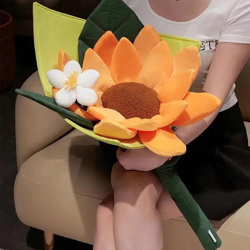 Juguetes de peluche de flores realistas de primera calidad, ramo de girasol relleno de gran tamaño, juguetes delicados y bonitos ramo desmontable, regalo romántico
