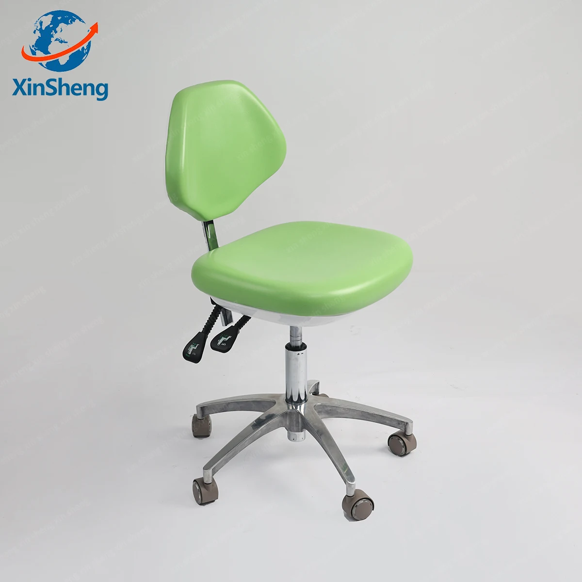 Green & White Dental Stool With Backrest, Height Adjustable Swivel Rolling Salon Technician Chair