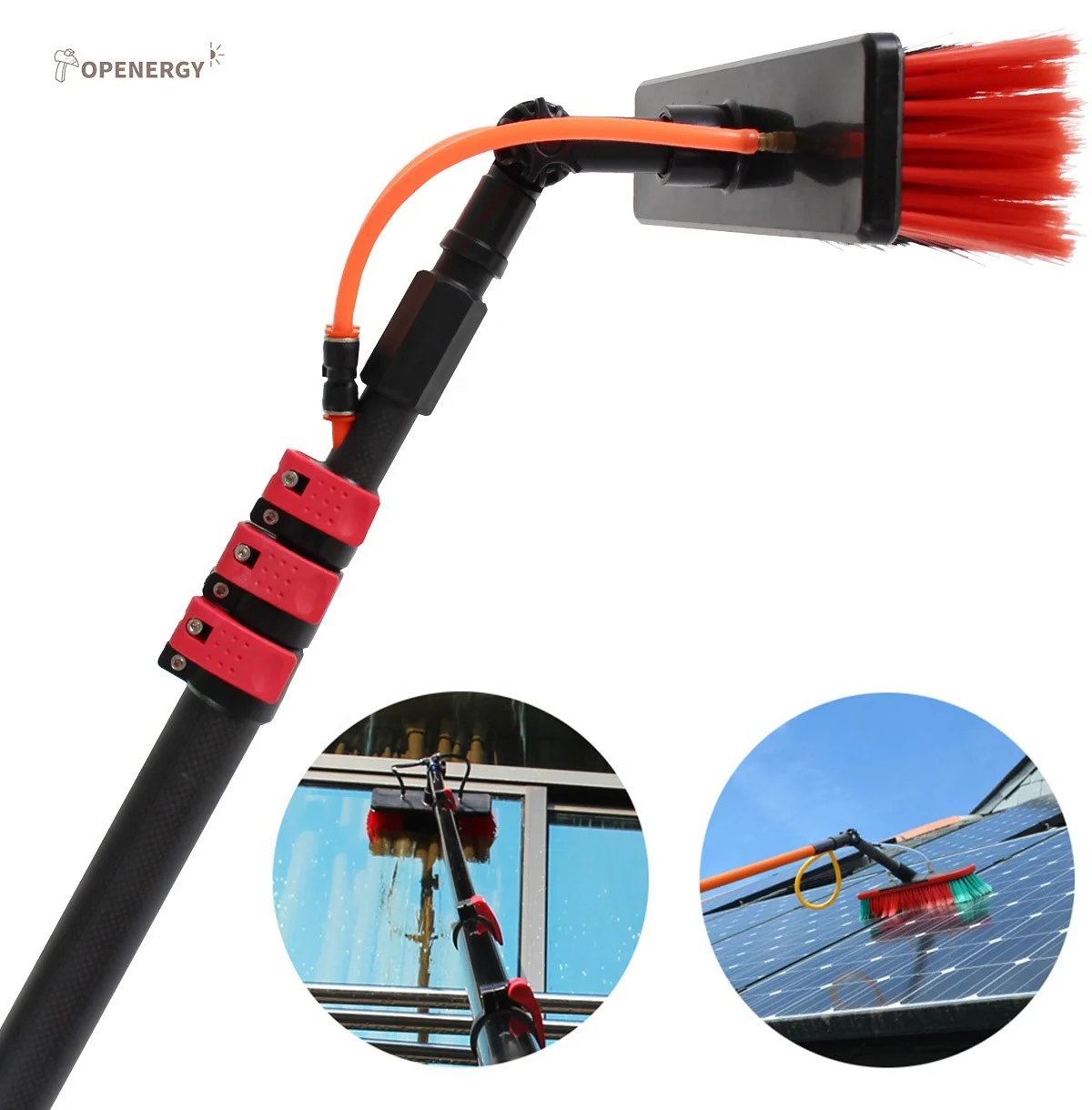 Telescopic Rod Window Solar Panel Cleaning Machine Waterfed Brush 20m Hose DC24V 240W Water Spray Cleaning Tool TOPENERGY