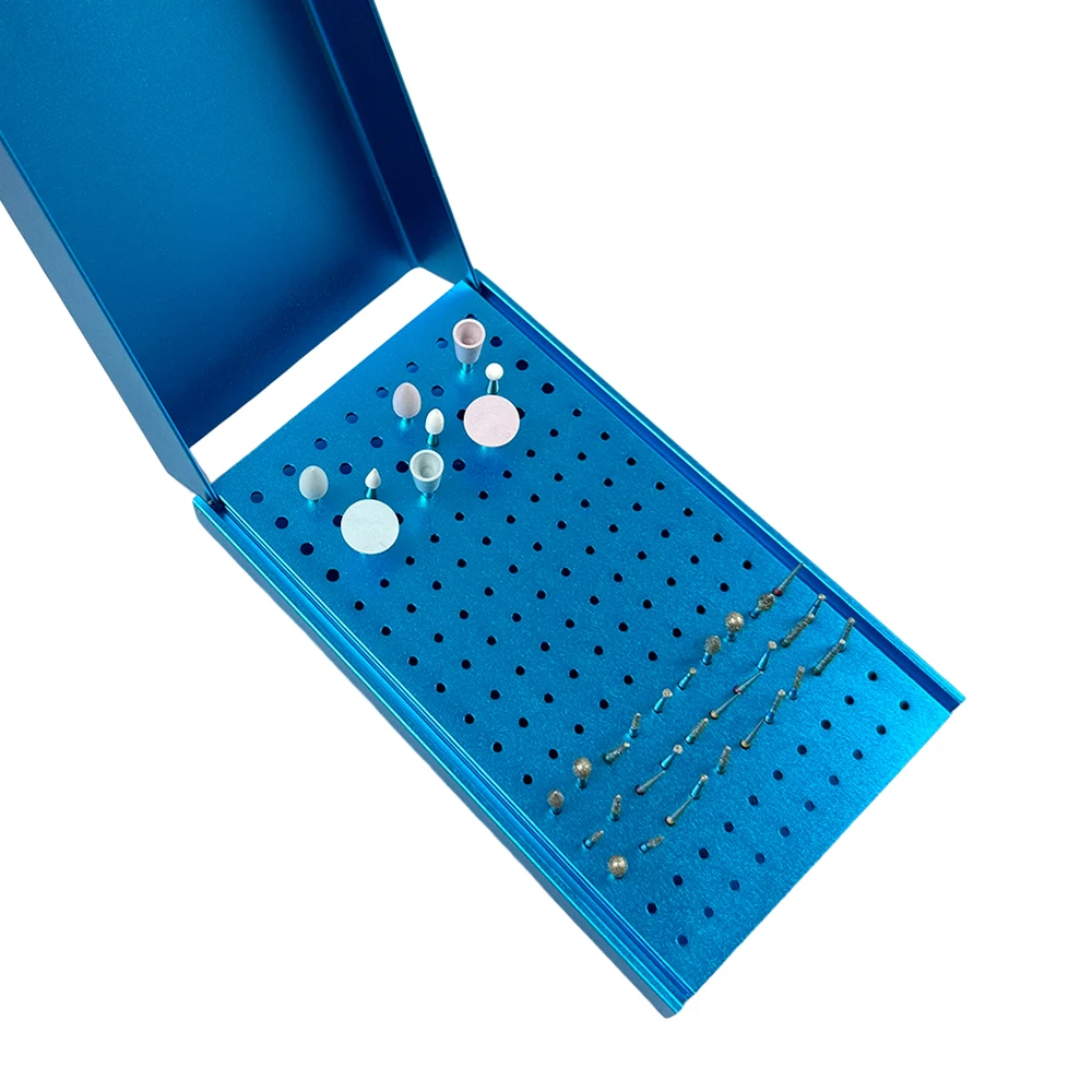 152 Holes Dental Bur Box Organizer Disinfection Case Holder Aluminum Burs Cleaning Stand Block 135℃ Autoclavable Dentistry Tool