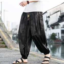 Male Outdoor Brand Pants For Men Lce Silk Dragon Dark Flower Loose Bloomers High Quality Wide Leg Casual Trousers