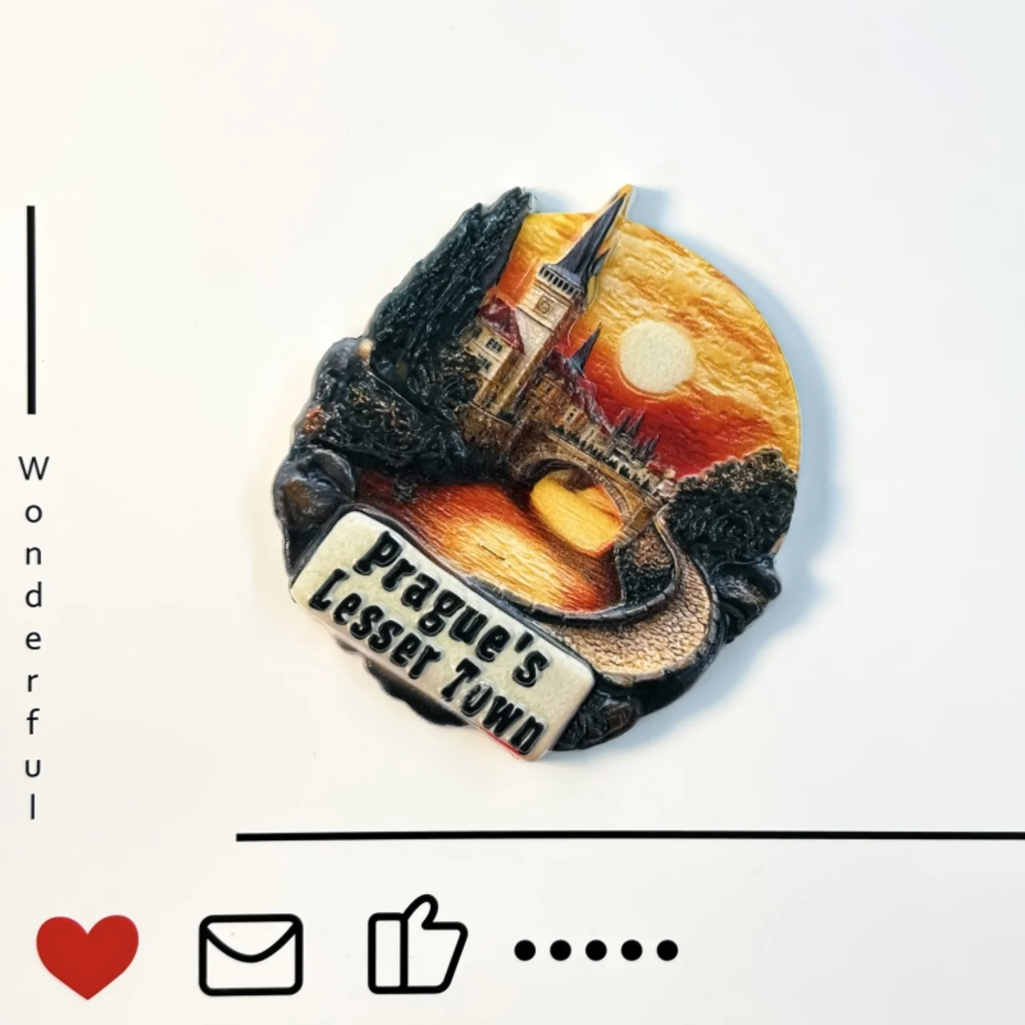 Prague, Czech Republic, small town, home decor, Vltava River, creative 3D, magnetic refrigerator sticker