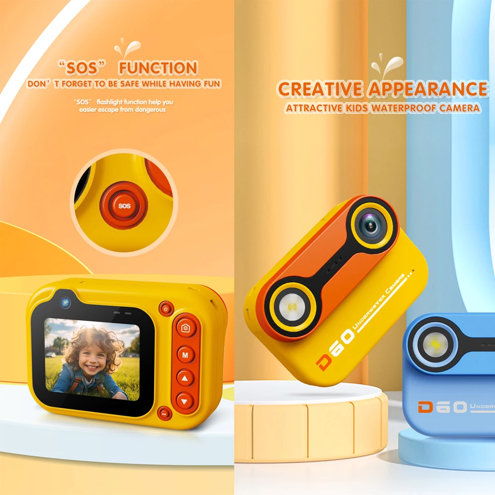 كاميرا أطفال عدسة مزدوجة 2.4 بوصة كاميرا رقمية للأطفال SOS 1080P 10X تكبير مقاوم للماء مسجل فيديو تحت الماء ألعاب التصوير
