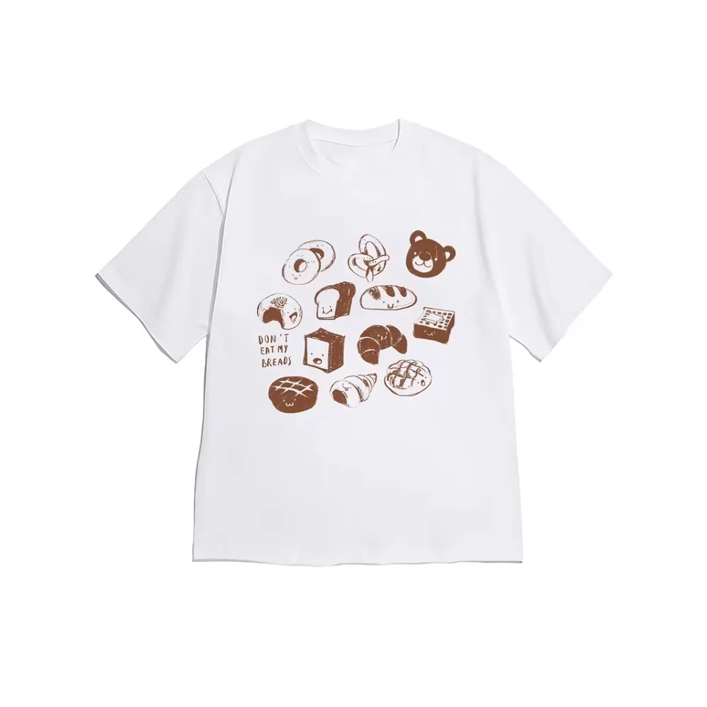 Don't Eat My Breads Graphic T-Shirt Cute Bakery Food Sketch Print Soft Casual Short Sleeve Daily Comfort Basic Fashion Top