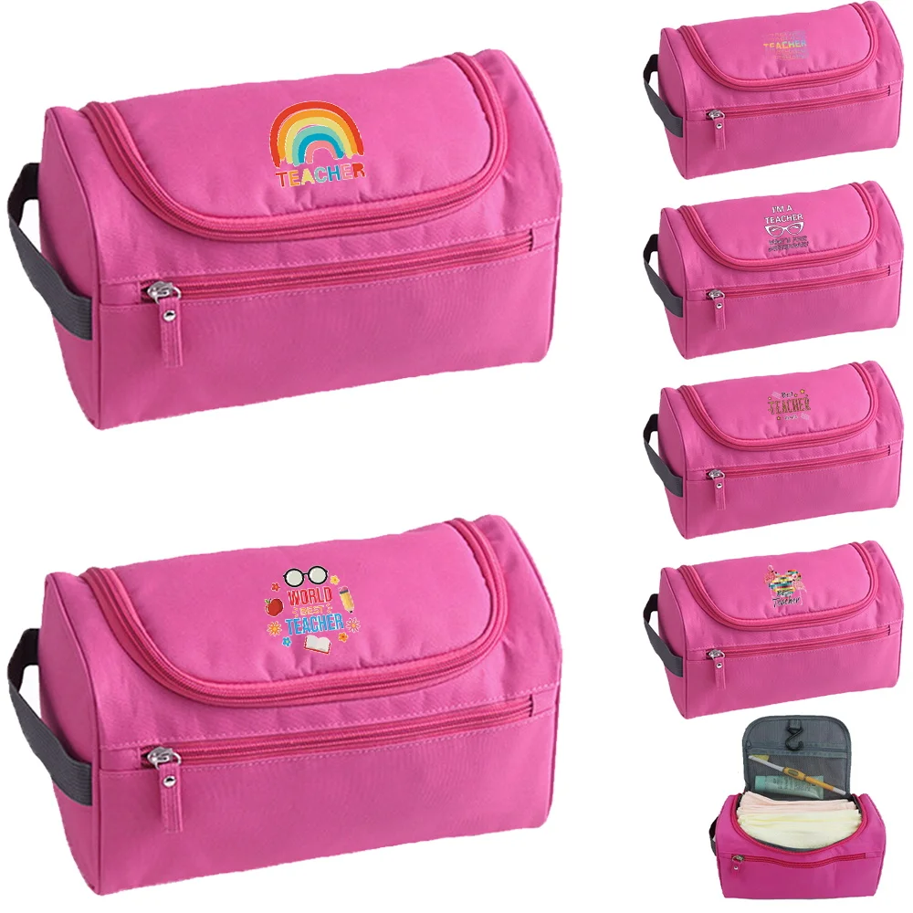 Chic Travel Toiletry Organizer Hanging Cosmetic Pouch Teacher Pattern Wash Bag for Overseas Short Breaks