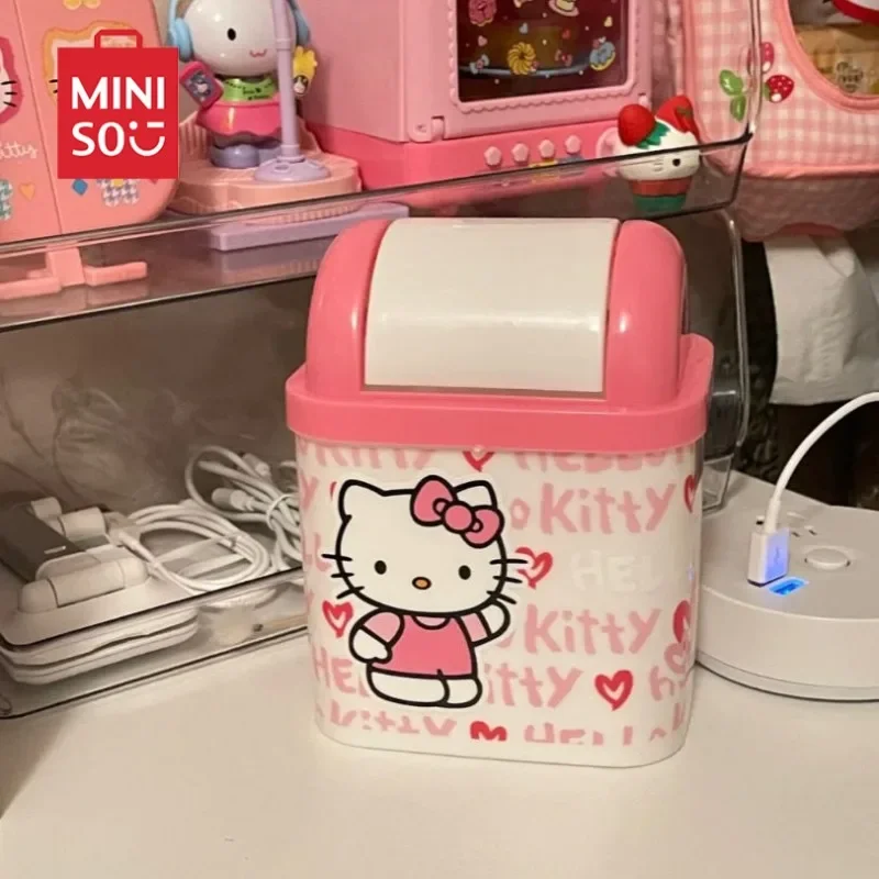 Hello Kitty Girl Heart Pink Cartoon Cute Printing Desktop Garbage Mini Office Living Room Home Covered Square Storage Portable