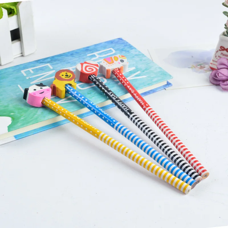 5 Pcs / lot wooden pencil HB pencil with eraser children\'s drawing pencil school writing stationery