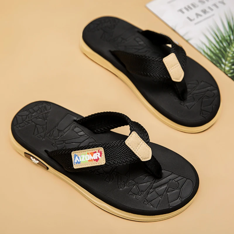 Essential for fashion-conscious men: lightweight, slip-resistant man-made flip-flops for summer, perfect for beach vacations.