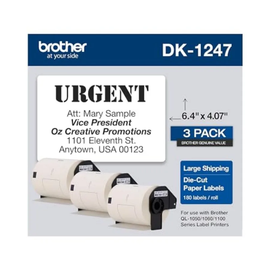 

Genuine DK-12473PK Die-Cut Large Shipping Paper Labels 4.07 in x 6.4 in 103 mm x 164 mm Large Shipping White Paper Labels 80 La