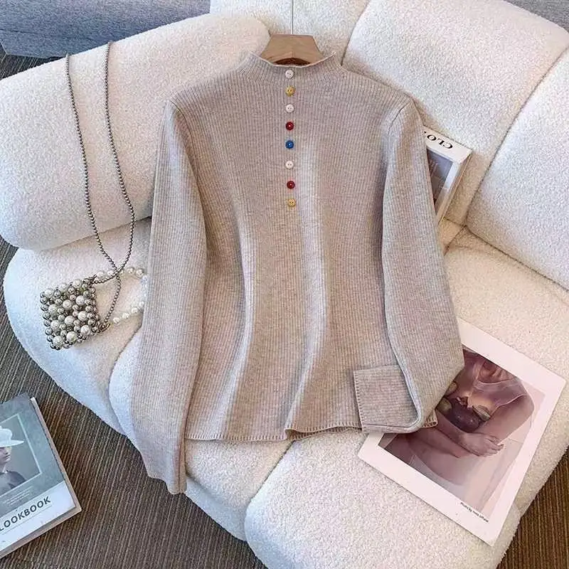 Mock Neck Winter Sweater Women Elegant Thicken Velvet Lined Warm Sueter Knitted Pullover Slim Tops Jersey Knitwear Jumper New