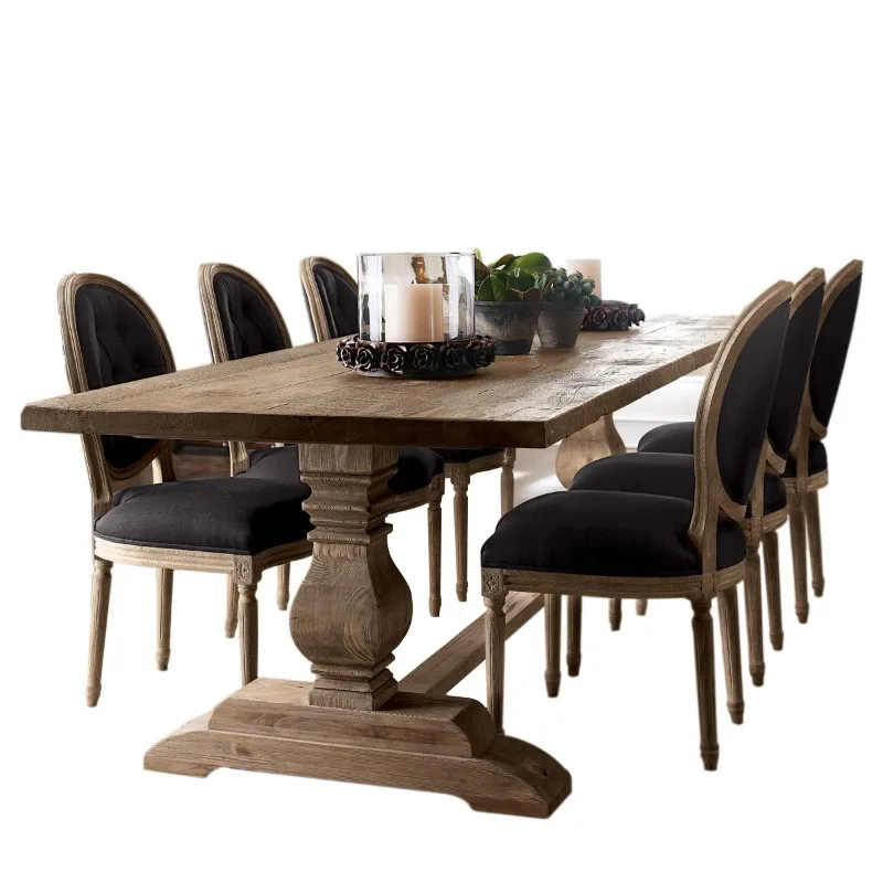 

Long table retro dining table and chair combination log old and simple