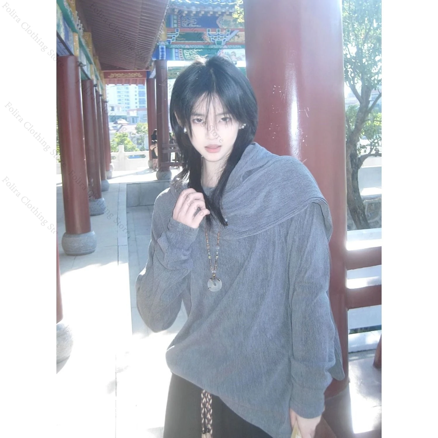 تي شيرت بأكمام طويلة على طراز هاراجوكو مع قميص رمادي بقلنسوة للرجال تي شيرت رجالي مع بلوفر كاتم للصوت ملابس شتوية ملابس خروج #3