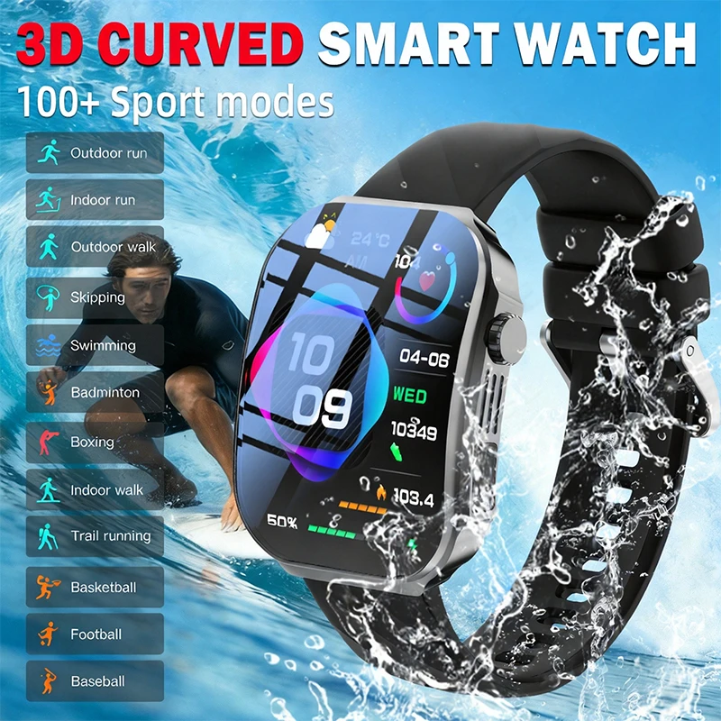 

3D Curved Screen Sport Smart Watch 2026 New 2.2" Large HD Display Bluetooth Call Waterproof Flashlight Outdoor Smartwatch Men