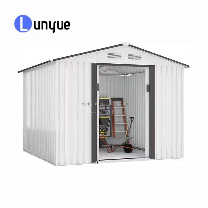 Customizable Outdoor Storage Shed with Garage Door for Backyard Garden Tool Organization Weather Resistant Durable Metal