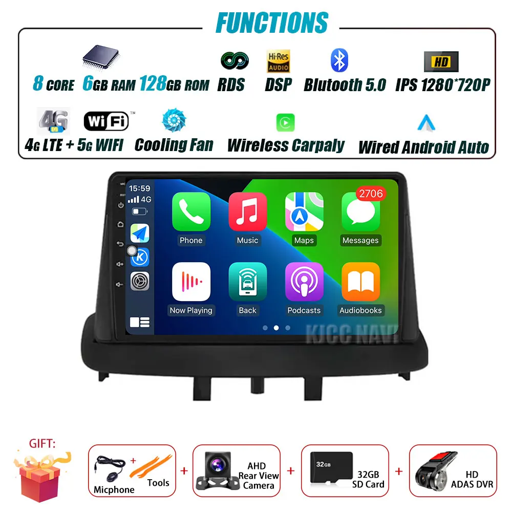 Android 16 voor Renault Megane 3 Fluence Samsung SM3 2008 - 2017 Multimedia Speler DSP CarPlay GPS Autoradio
