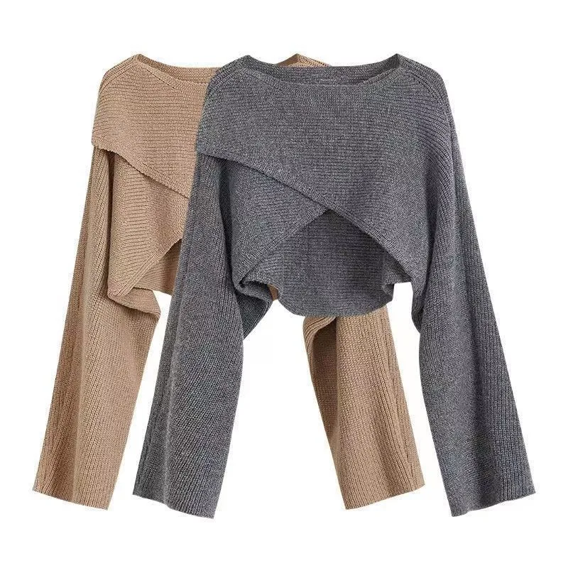 New Irregular Knitted Sweaters Japan South Korea Autumn Winter Sense Design Niche Cross-knitted Sweaters Large-sized Women Wear