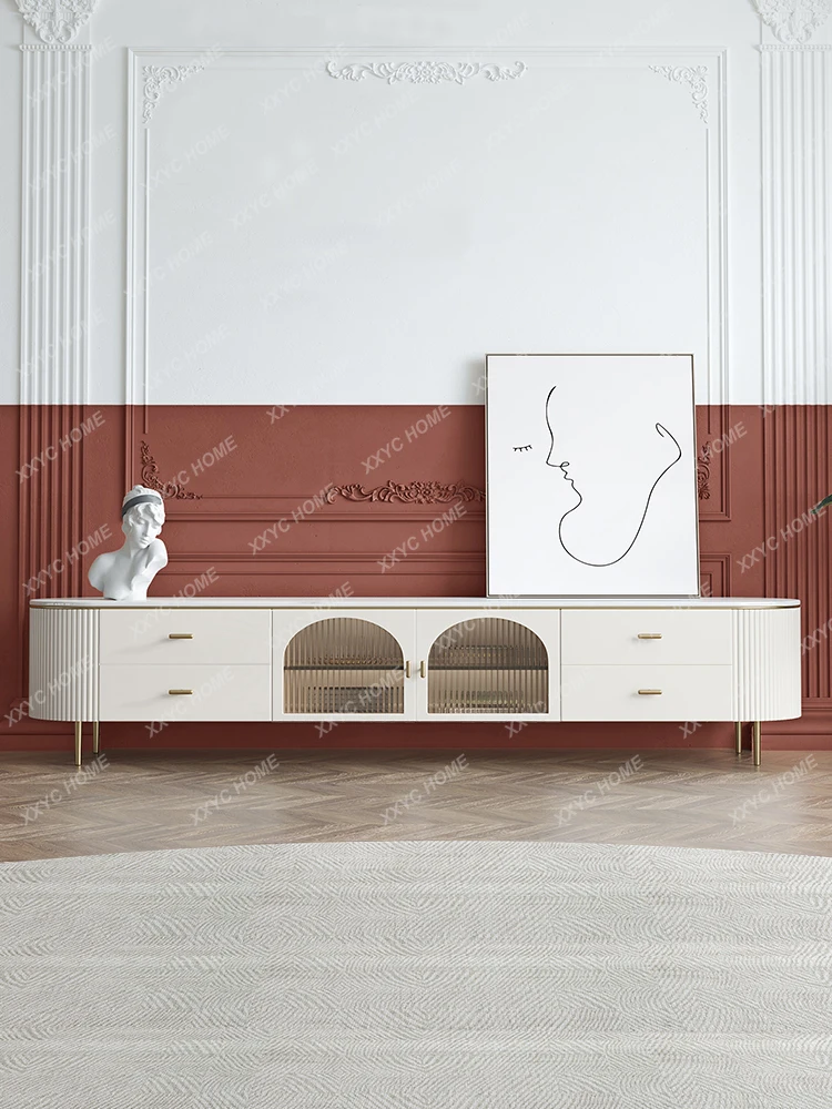 Light Luxury Modern Minimalist Stone Plate TV Cabinet and Tea Table Combination