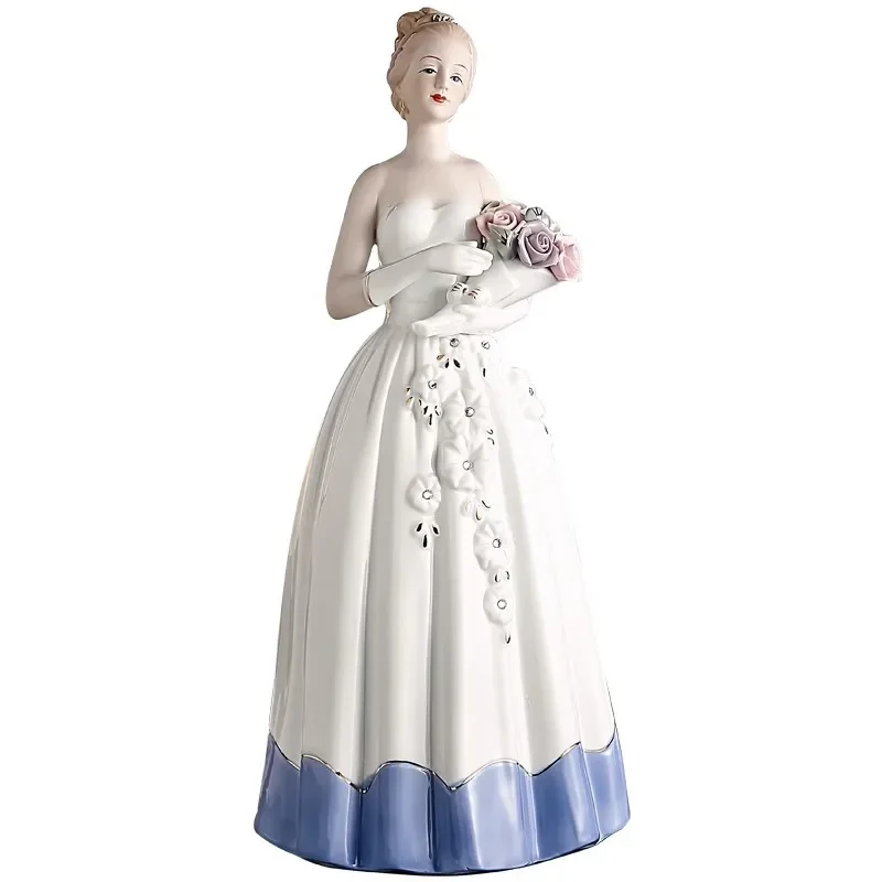 

European Classical Palace Maid Ceramic Portrait Statue Desk Decoration Exquisite Porcelain Figurine Sculpture Vintage Home Decor