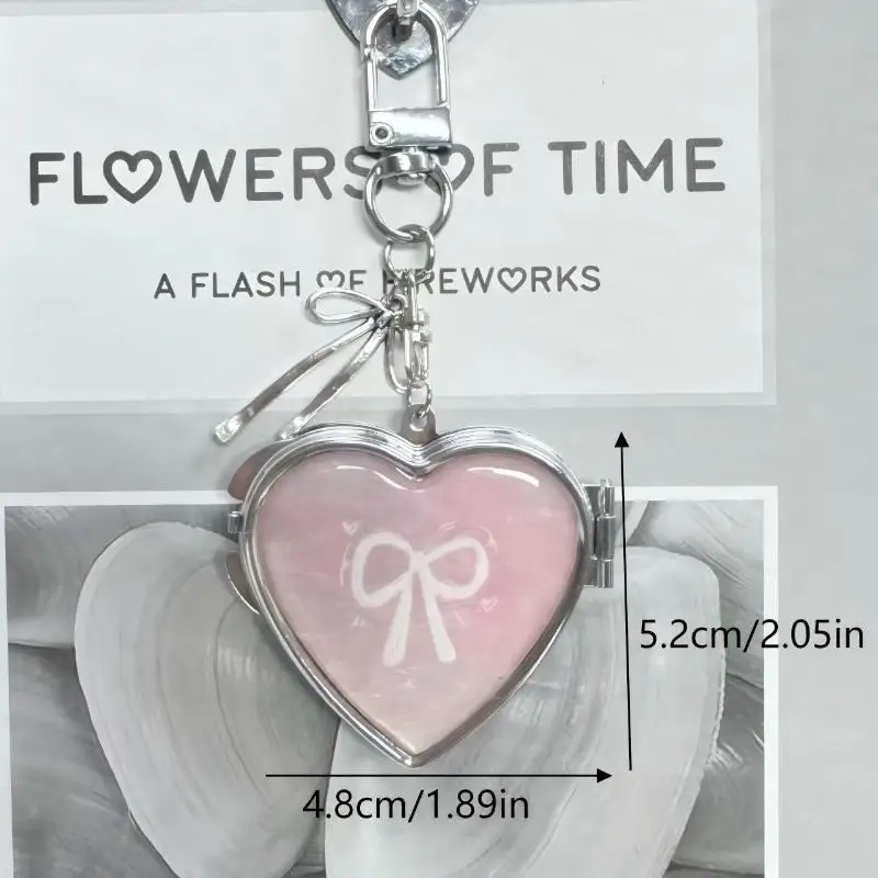 Miroir de maquillage en forme de cœur mignon, Design pliable Double face avec porte-clés, décor d'arc, sac, accessoire cadeau