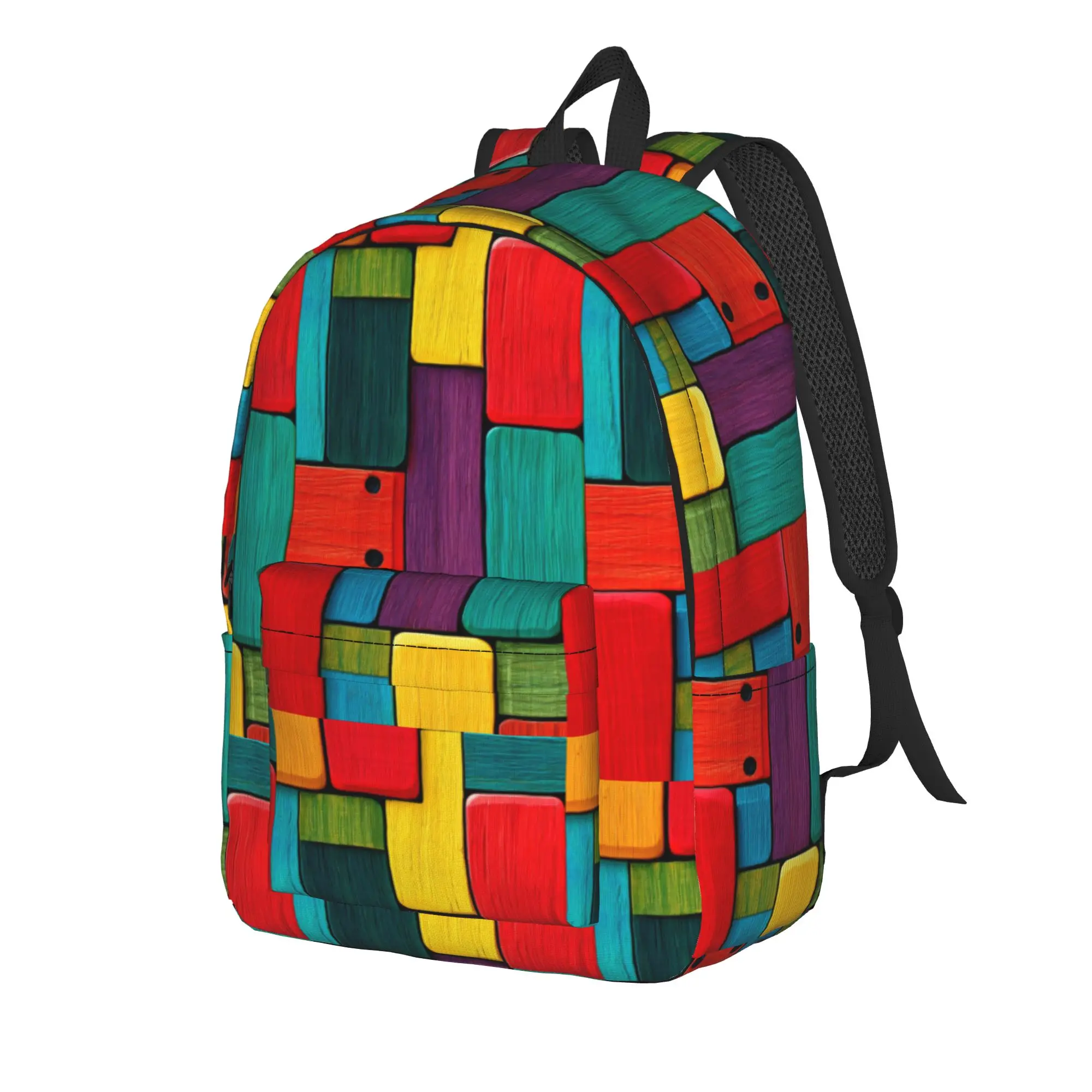 Block Geometric Design Backpack  Cycling Backpacks Male Custom Large High School Bags Style Rucksack