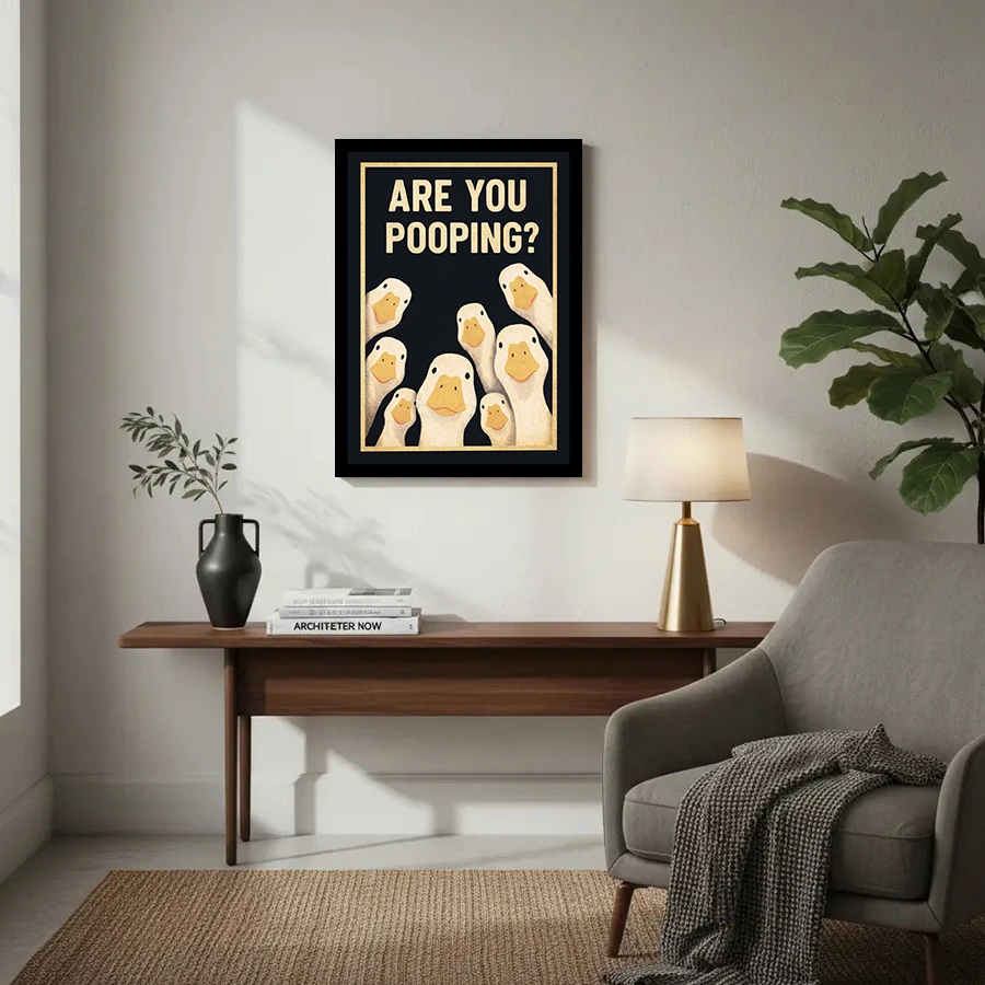 Funny Duck Bathroom Wall Art Poster Are You Pooping Quote Goose Canva Print Retro Animal Wall Picture Toilet Restroom Home Decor